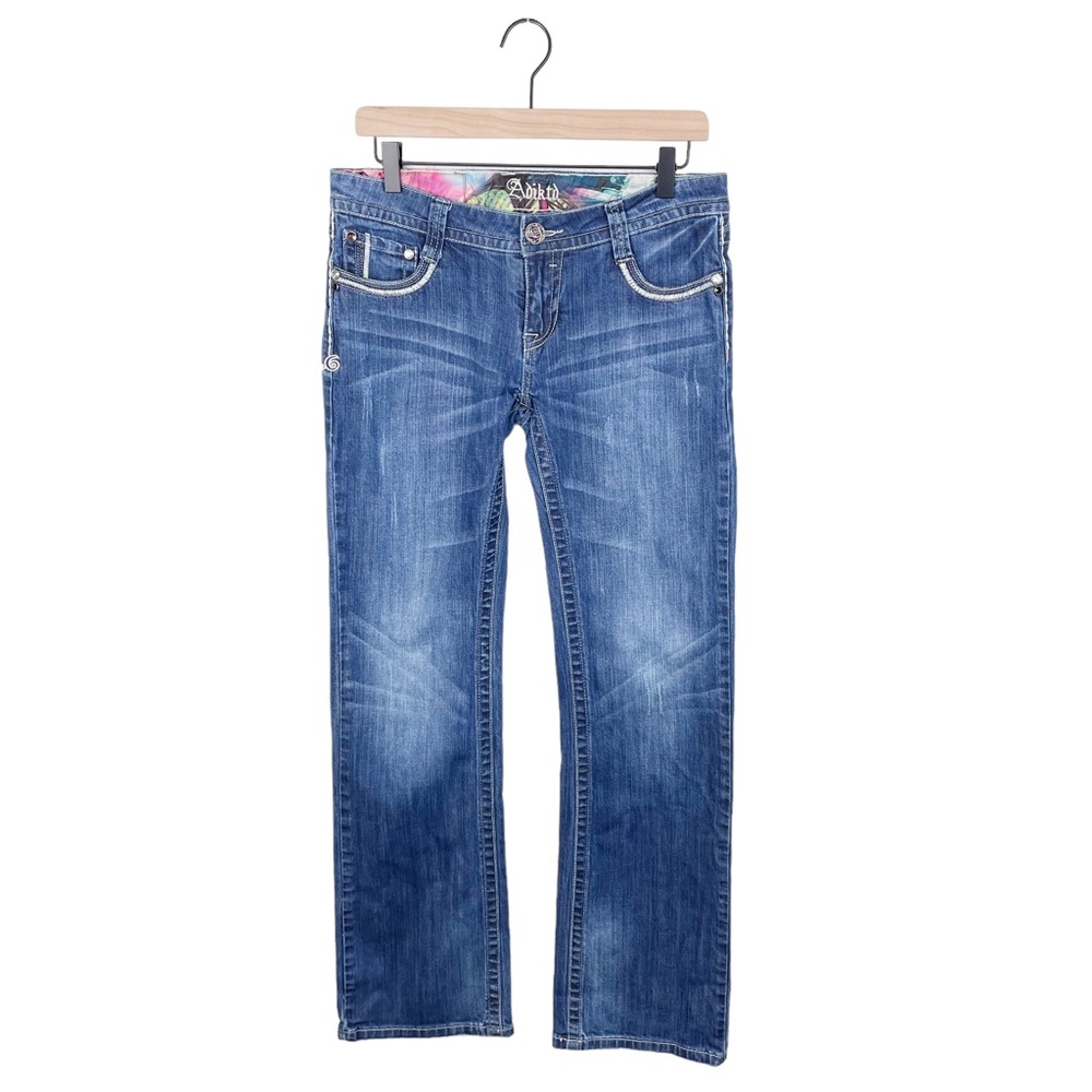 Adiktd Dark Wash Denim Boot Cut Jeans Low Rise Crystal Embellished Size 6 Short